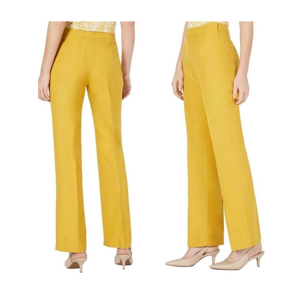 Kasper the Audrey Linen Trouser Straight Leg in Butterscotch Yellow Women's 14 - Picture 2 of 15